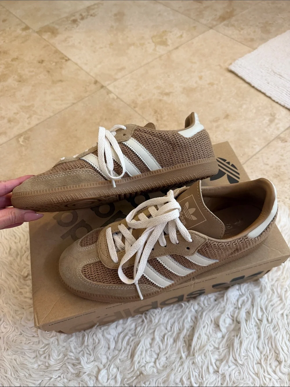 adidas samba OG ‘Cardboard’ color Mesh & Suede Sneakers with White Stripes - Picture 6 of 13
